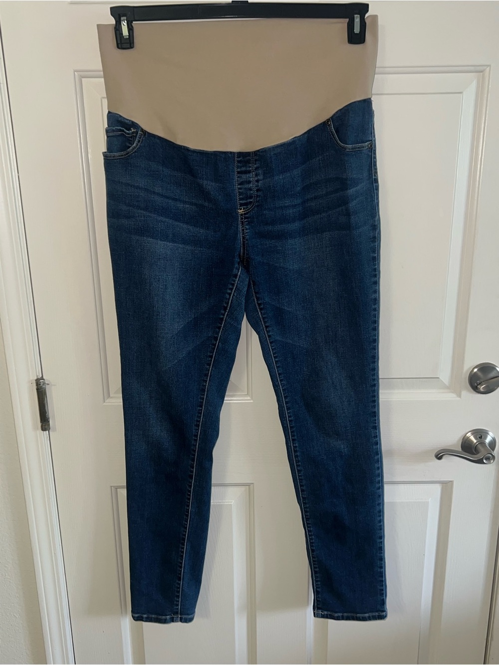 Three Seasons Maternity Dark Blue Denim Jeggings with Beige Overband XL